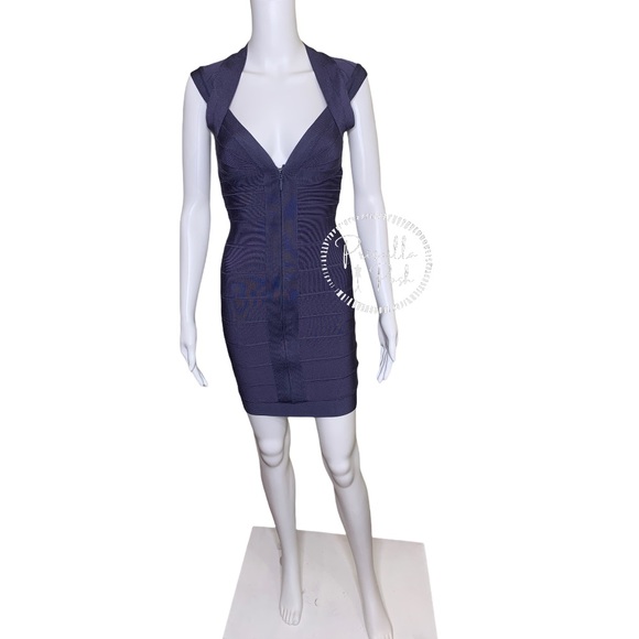 HERVÉ LÉGER Zip-front bandage dress indigo blue - Picture 7 of 16